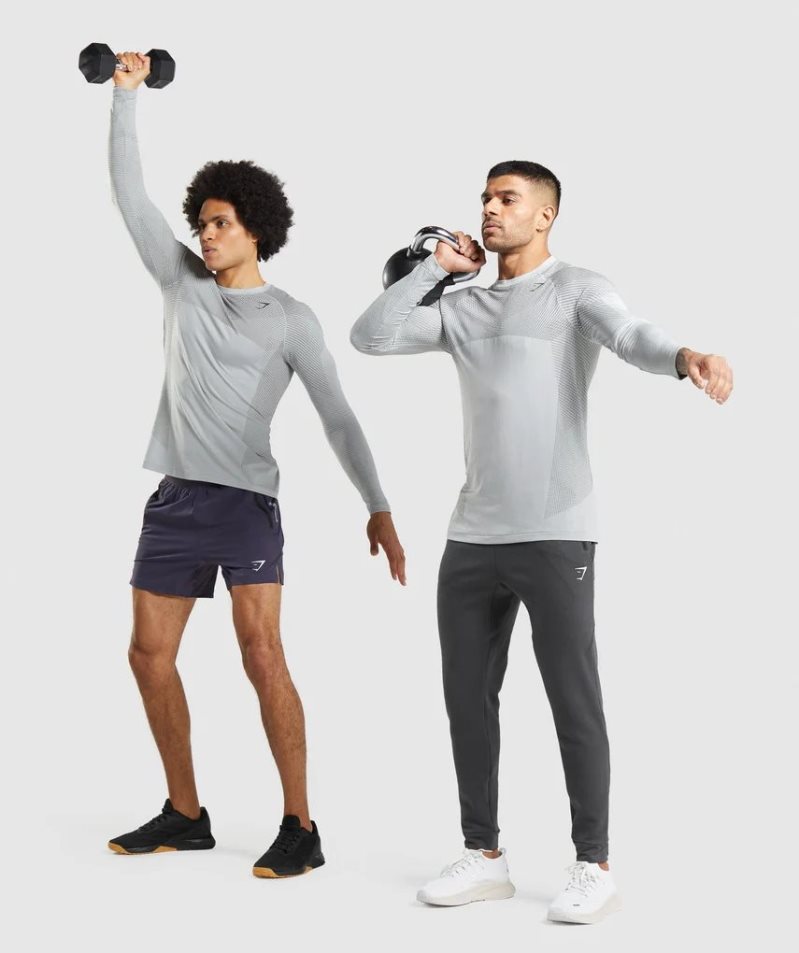 Men's Gymshark Apex Seamless Long Sleeve T-Shirts Light Grey | CA A6D851